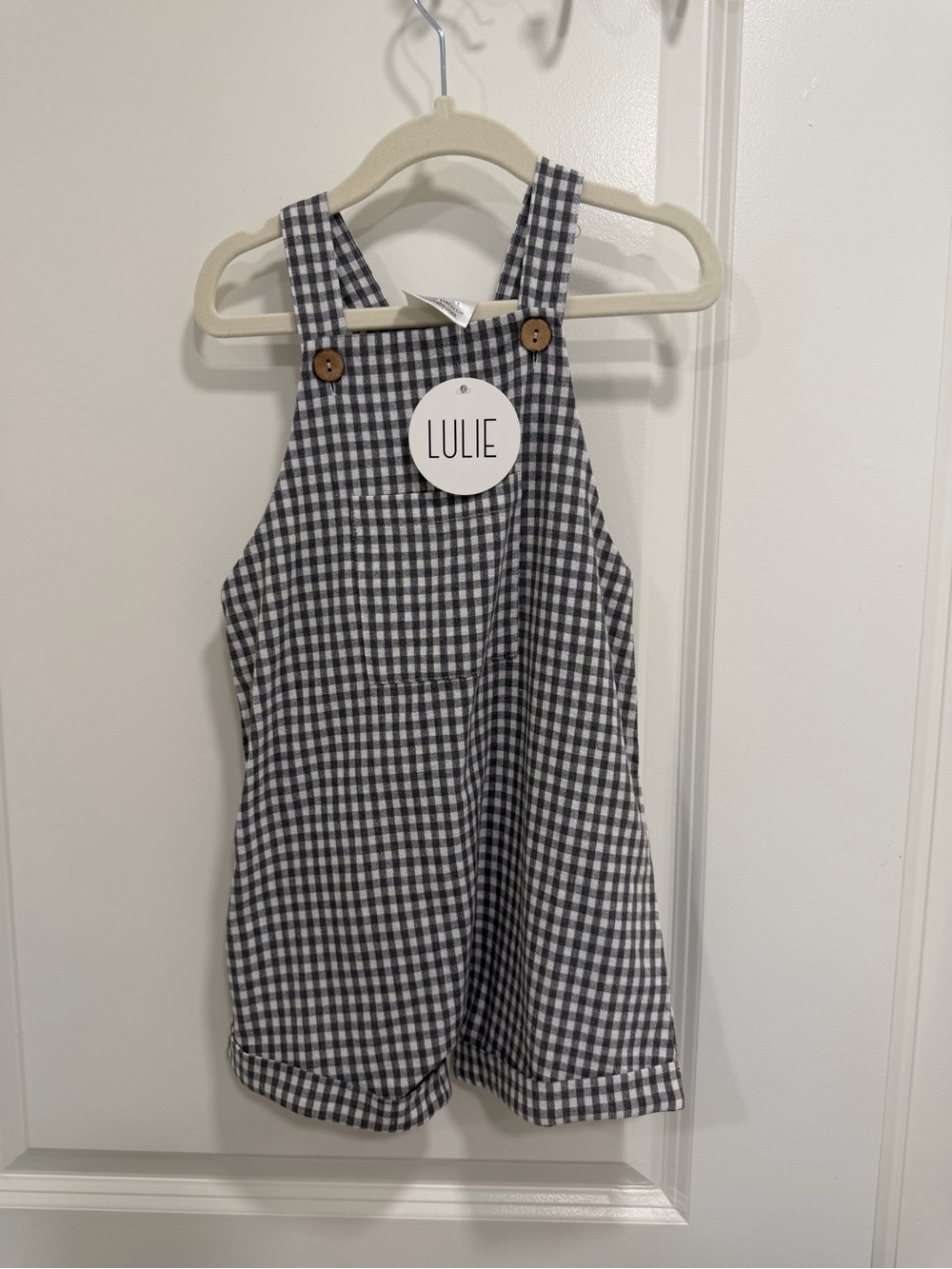 Kids Black & White Gingham Overall Shorts